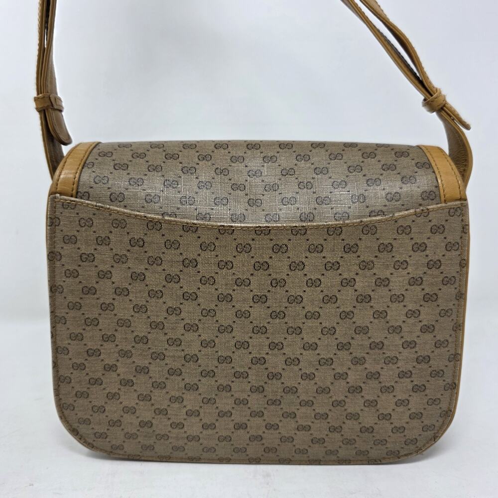 Vintage Gucci Micro GG Crossbody Bag 1970s Tan Canvas Italy Brass Lock Brown - Picture 8 of 16